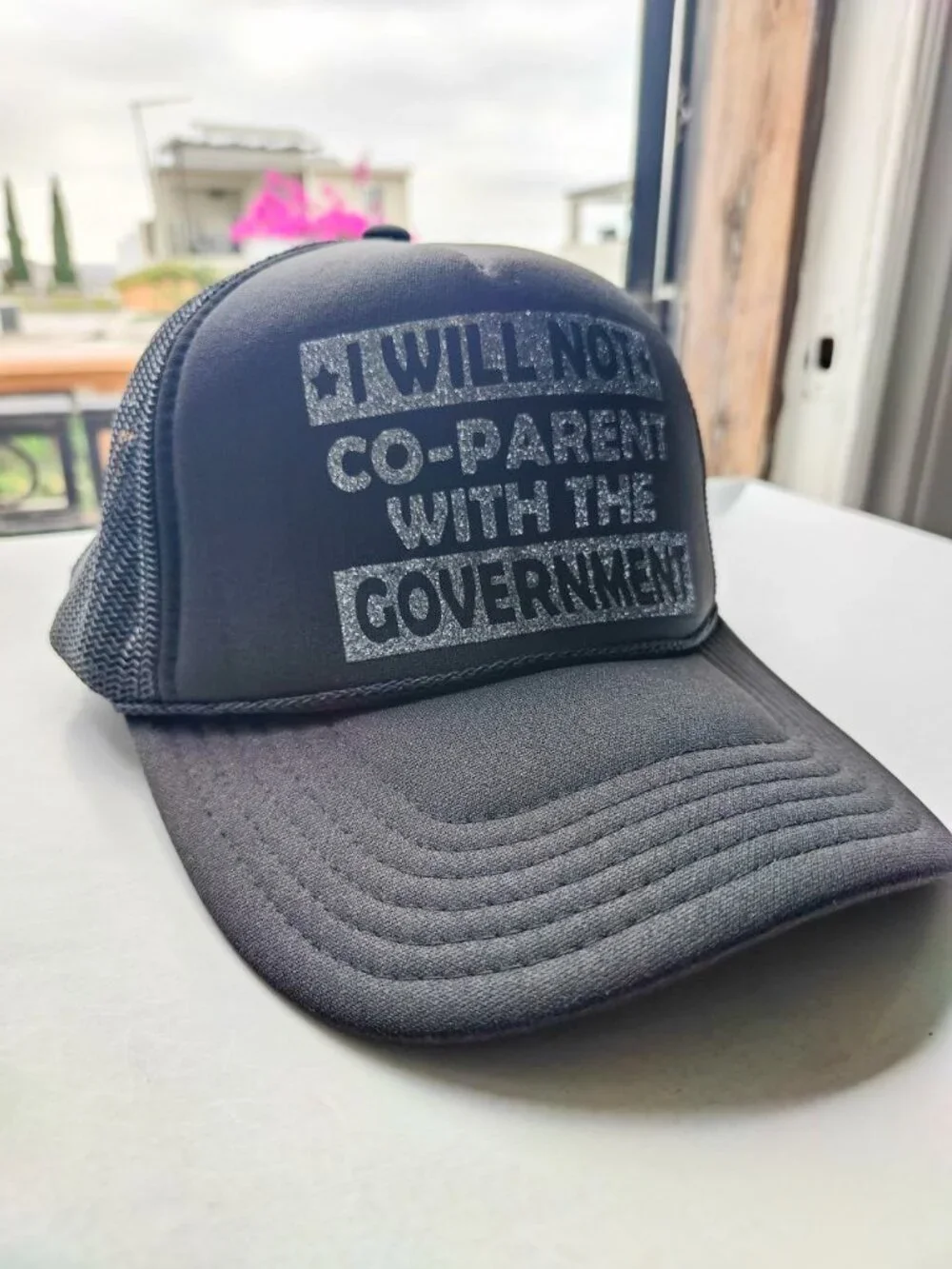 Black Trucker Hat “I Will Not Co-Parent With the Government” Mesh Snapback